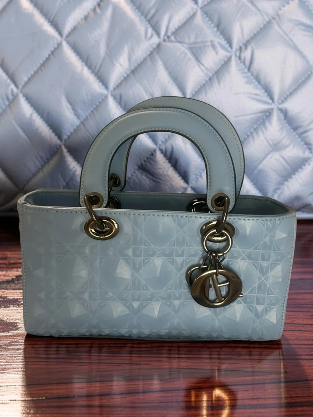 Dior Light Blue Patent Satchel with Dior Letter Charms - Picture 2 of 9